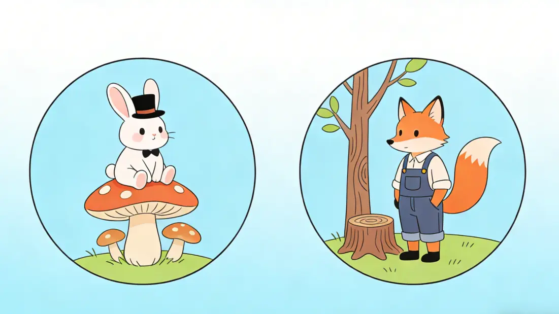 Illustration of people talking around a table filled with cards